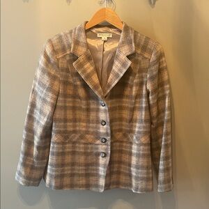 Pendleton Petite Women's Plaid Blazer - Tan and Gray in Size 16